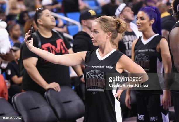 Kendra Wilkinson attends 50K Charity Challenge Celebrity Basketball Game at UCLA's Pauley Pavilion on July 17, 2018 in Westwood, California.