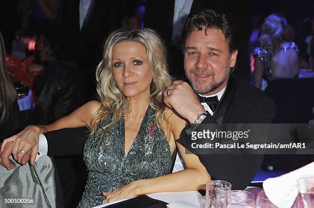 Danielle Spencer and husband Russell Crowe attends amfAR's Cinema Against AIDS 2010 benefit gala dinner at the Hotel du Cap on May 20, 2010 in...