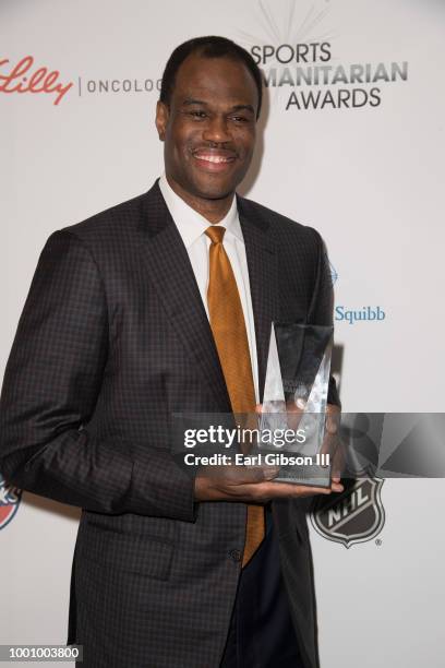 David Robinson poses with his award at the 4th Annual Sports Humanitarian Awards at The Novo by Microsoft on July 17, 2018 in Los Angeles, California.