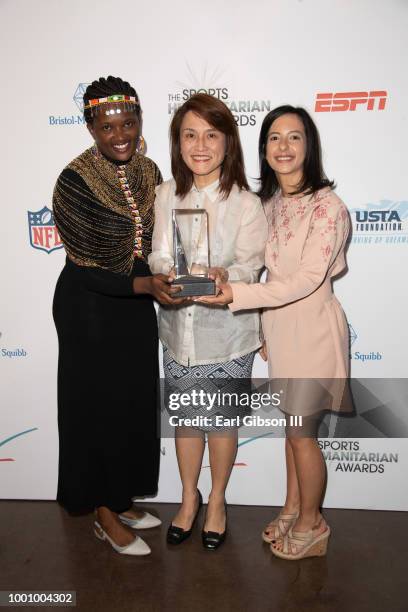 Recipients of the "Stuart Scott ENSPIRE Award" pose at the 4th Annual Sports Humanitarian Awards at The Novo by Microsoft on July 17, 2018 in Los...