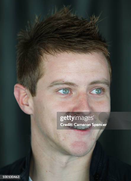 Scott Jamieson of Sydney FC talks to media during a Sydney FC A-League press conference announcing his signing at Sydney Tower on May 21, 2010 in...