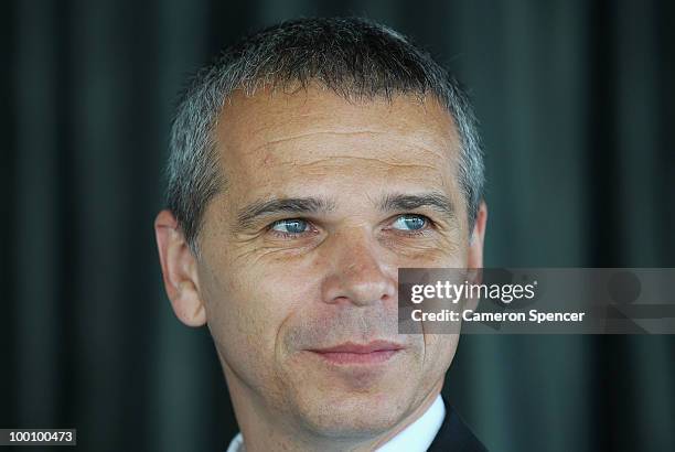 Sydney FC coach Vitezslav Lavicka talks to media during a Sydney FC A-League press conference announcing his signing at Sydney Tower on May 21, 2010...