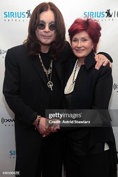 Musician Ozzy Osbourne and wife Sharon Osbourne promote "Scream" at the SIRIUS XM Studio on May 20, 2010 in New York City.