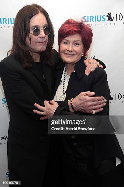 Musician Ozzy Osbourne and wife Sharon Osbourne promote "Scream" at the SIRIUS XM Studio on May 20, 2010 in New York City.