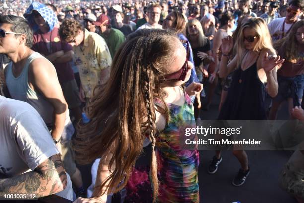 Atmosphere as Phish performs during the band's 2018 Summer Tour opening night at Lake Tahoe Outdoor Arena At Harveys on July 17, 2018 in Stateline,...