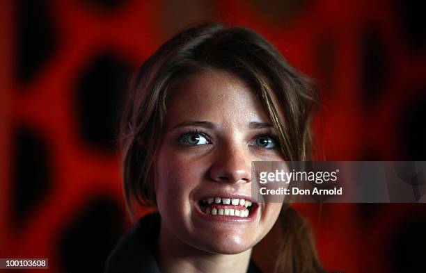 Sailor Jessica Watson speaks to the media at a media conference held by her around the world voyage sponsors at The Loft on May 21, 2010 in Sydney,...