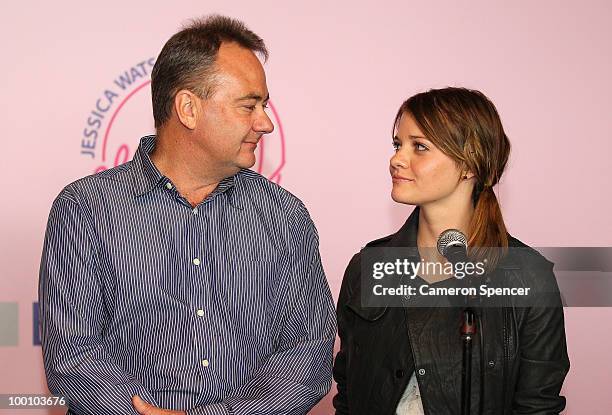 Sailor Jessica Watson speaks to the media with her father Roger Watson at a media conference held by her around the world voyage sponsors at The Loft...