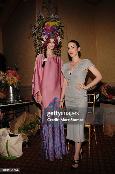 Model Casey Hinschen and Designer Meghan Walsh attend the 9th annual "Tulips & Pansies: A Headdress Affair" at Gotham Hall on May 20, 2010 in New...