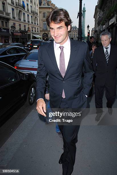 Roger Federer arrives at Jo Wilfried Tsonga 'Ace de Coeur' Charity Cocktail at Hotel Park Hyatt on May 20, 2010 in Paris, France.