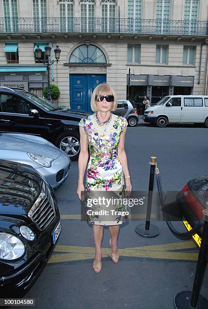 Anna Wintour arrives at Jo Wilfried Tsonga 'Ace de Coeur' Charity Cocktail at Hotel Park Hyatt on May 20, 2010 in Paris, France.