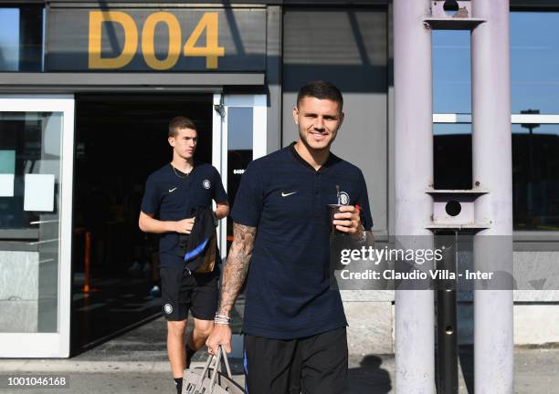 Mauro Icardi of FC Internazionale departs to Sion at Malpensa Airport on July 18, 2018 in Varese, Italy.