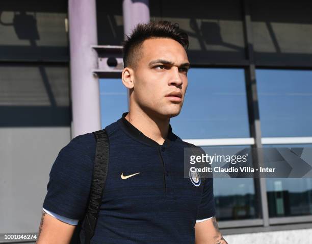 Lautaro Martinez of FC Internazionale departs to Sion at Malpensa Airport on July 18, 2018 in Varese, Italy.