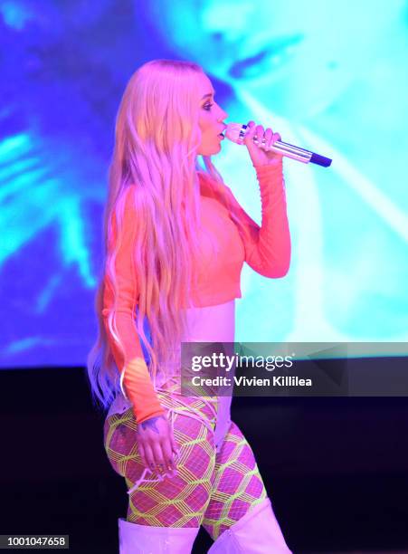 Iggy Azalea performs at Monster Energy Outbreak Presents $50K Charity Challenge Celebrity Basketball Game at UCLA's Pauley Pavilion on July 17, 2018...