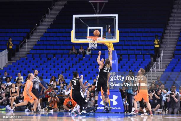 James Kyson, Colton Underwood and Bryan Braman attend Monster Energy Outbreak Presents $50K Charity Challenge Celebrity Basketball Game at UCLA's...