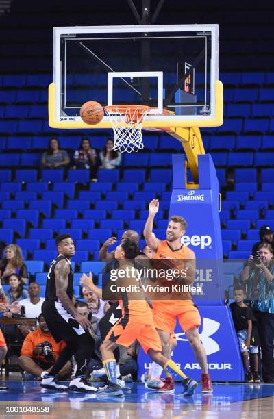 James Kyson, Colton Underwood and Bryan Braman play basketball at Monster Energy Outbreak Presents $50K Charity Challenge Celebrity Basketball Game...