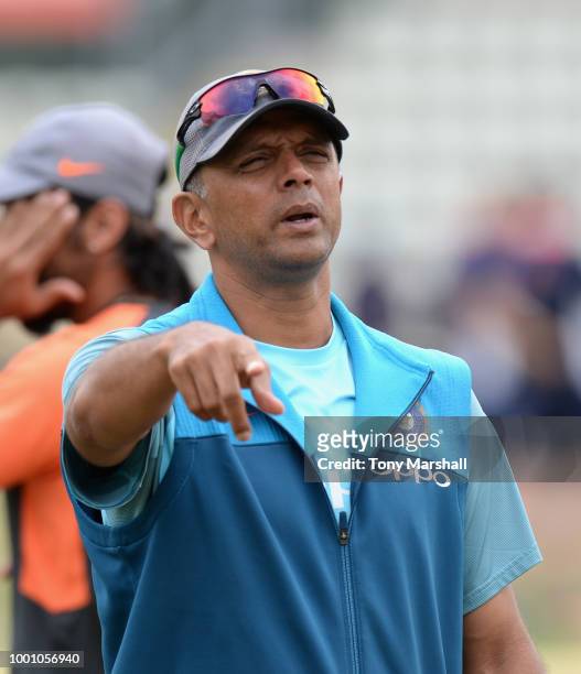 Rahul Dravid, coach of India A during Day Three of the Tour Match between England Lions and India A at New Road on July 18, 2018 in Worcester,...