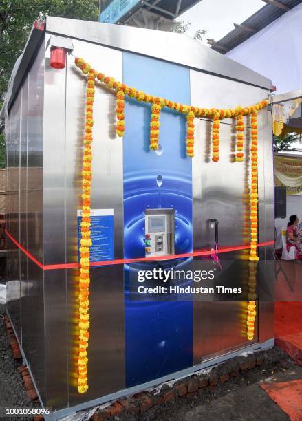 Toilets for women being inaugurated by Pune Mayor Mukta Tilak at Khanduji Baba Chowk , on July 17, 2018 in Pune, India. The uniquely designed toilet...