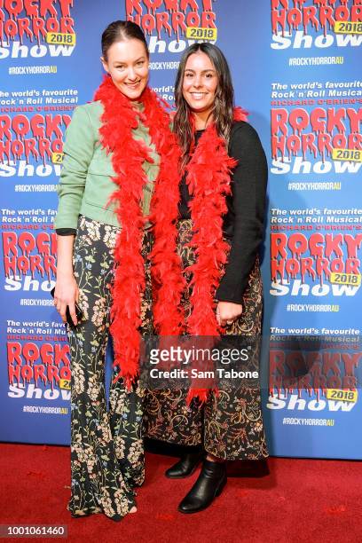 Madeline Slattery and Emily Butera attends the opening of the Rocky Horror Show at Her Majesty's Theatre on July 18, 2018 in Melbourne, Australia.