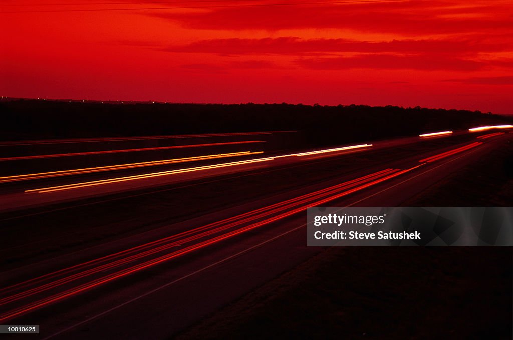 INTERSTATE FREEWAY AT NIGHT IN OKLAHOMA IN BLUR