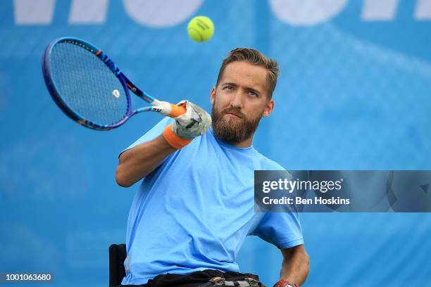 Robert Shaw of Canada plays a forehand during his match against Heath Davidson of Australia on day two of The British Open Wheelchair Tennis...