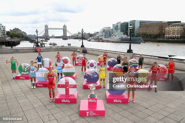 Captains of all 16 nations, Delfina Merino of Argentina, Emily Smith of Australia, Anouk Raes of Belgium, Qiuxia Cui of China, Alex Danson of...