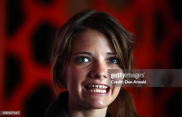 Sailor Jessica Watson speaks to the media at a media conference held by her around the world voyage sponsors at The Loft on May 21, 2010 in Sydney,...