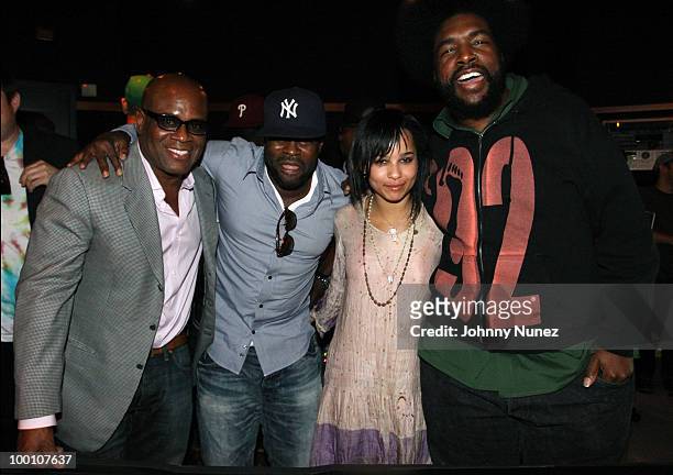 Reid, Black Thought, Zoë Kravitz and Questlove attend the The Roots' private listening session at Legacy Studios on May 20, 2010 in New York City.