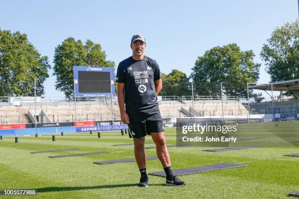 David Wagner the manager of Huddersfield Town during the Huddersfield Town pre-season training session at the PSD Bank Arena on July 18, 2018 in...