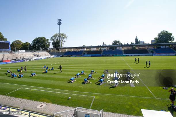 The Huddersfield Town squad during the Huddersfield Town pre-season training session at the PSD Bank Arena on July 18, 2018 in Frankfurt, Germany