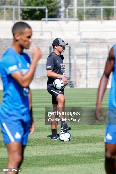 David Wagner the manager of Huddersfield Town during the Huddersfield Town pre-season training session at the PSD Bank Arena on July 18, 2018 in...