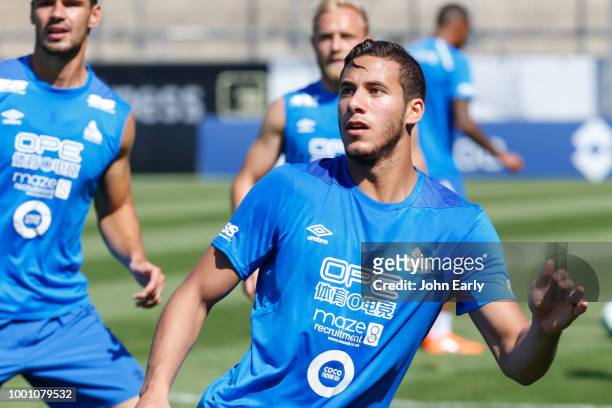 Ramadan Sobhi of Huddersfield Town during the Huddersfield Town pre-season training session at the PSD Bank Arena on July 18, 2018 in Frankfurt,...