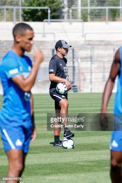 David Wagner the manager of Huddersfield Town during the Huddersfield Town pre-season training session at the PSD Bank Arena on July 18, 2018 in...