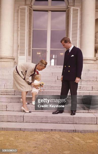 Prince Albert of Belgium with his wife Princess Paola and their son Prince Philippe, Duke of Brabant, 1961.