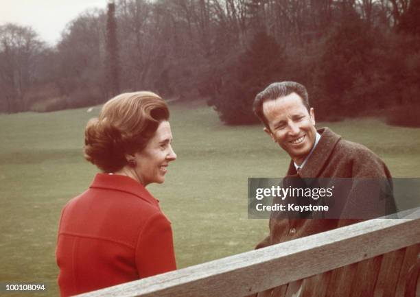 King Baudouin of Belgium with his wife Queen Fabiola, during celebrations of Baudouin's 25 years on the Belgian throne, 1976.