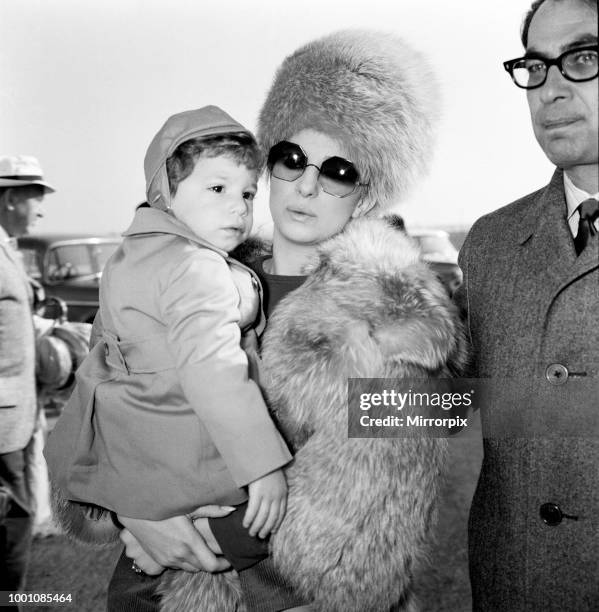 Barbra Streisand arrives at Heathrow Airport with her son Jason Gould. She is here to shoot scenes for Paramount's 'On a Clear Day You Can See...