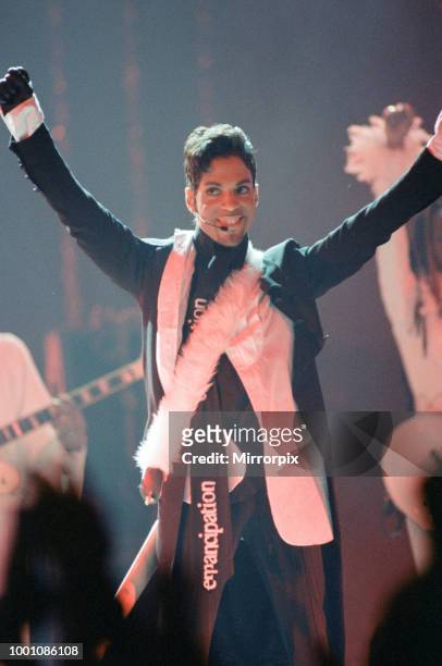 Prince performing at The Brit Music Awards at Earls Court, 24th February 1997.