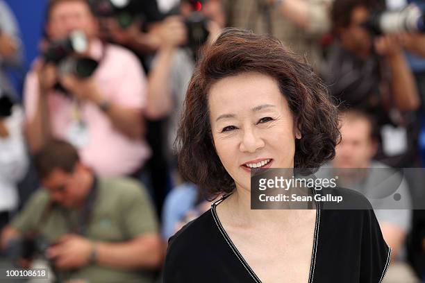 Actress Yuh-Jung Youn attends the 'Ha Ha Ha' Photocall at the Palais des Festivals during the 63rd Annual Cannes Film Festival on May 21, 2010 in...
