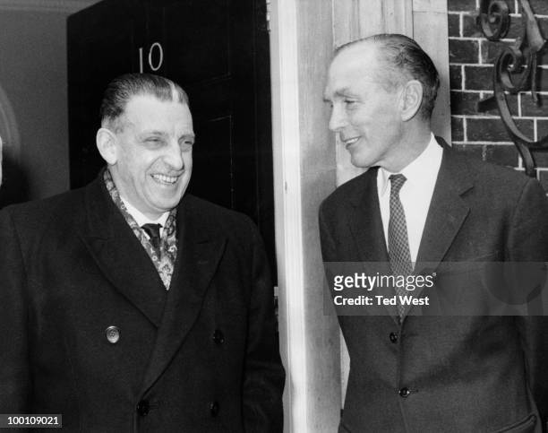Irish Taoiseach Sean Lemass with British Prime Minister Alec Douglas-Home outside 10 Downing Street, London, 18th March 1964.