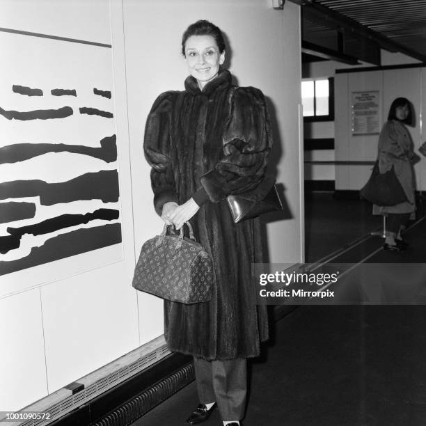 Actress Audrey Hepburn at an airport. April 1984.