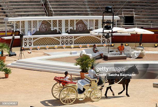 Members of the ZDF-Crew practice in the bullring in Palma de Mallorca for the TV Show 'Wetten Dass...?' Summer Edition on May 21, 2010 in Mallorca,...