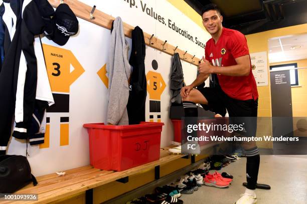 Raul Jimenez new Loan signing at Sir Jack Hayward Training Ground on July 18, 2018 in Wolverhampton, England.