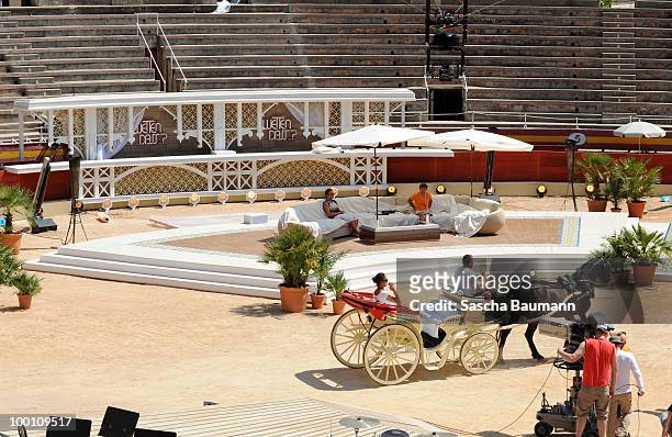 Members of the ZDF-Crew practice in the bullring in Palma de Mallorca for the TV Show 'Wetten Dass...?' Summer Edition on May 21, 2010 in Mallorca,...