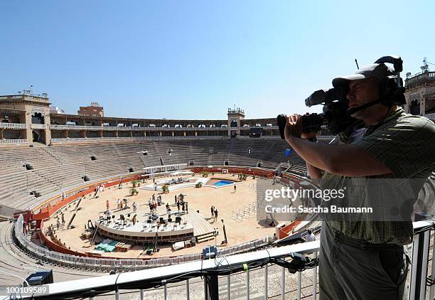 Members of the ZDF-Crew practice in the bullring in Palma de Mallorca for the TV Show 'Wetten Dass...?' Summer Edition on May 21, 2010 in Mallorca,...