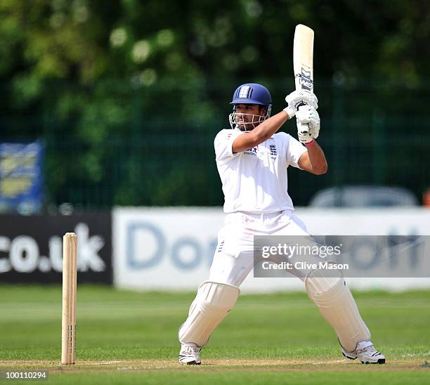 Ravi Bopara of England Lions in action batting during day three of the match between England Lions and Bangladesh at The County Ground on May 21,...