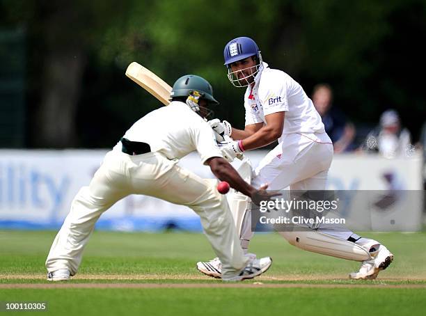 Ravi Bopara of England Lions in action batting during day three of the match between England Lions and Bangladesh at The County Ground on May 21,...