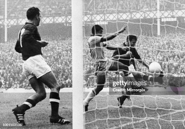 World Cup First Round Group Three match at Goodison Park, Liverpool. Hungary 3 v Brazil 1. An escape for Hungary as Alcindo of Brazil is stopped...