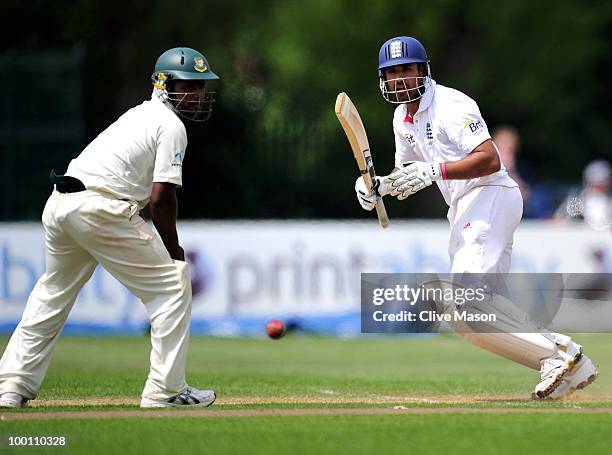 Ravi Bopara of England Lions in action batting during day three of the match between England Lions and Bangladesh at The County Ground on May 21,...