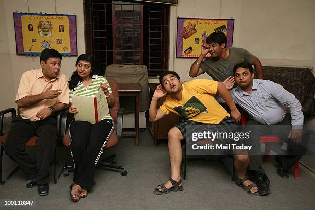 The Sabrang Theatre group rehearses for the play Jaat Hi Poochcho Sadhu Ki directed by Sanjeev Johri New Delhi on May 19, 2010.