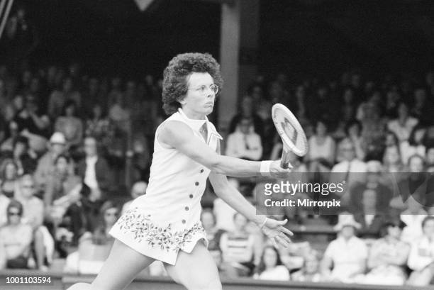 Wimbledon Tennis Championships, Ladies Quarterfinals Day, Monday 30th June 1975, our picture shows number three seed, American Billie Jean King who...