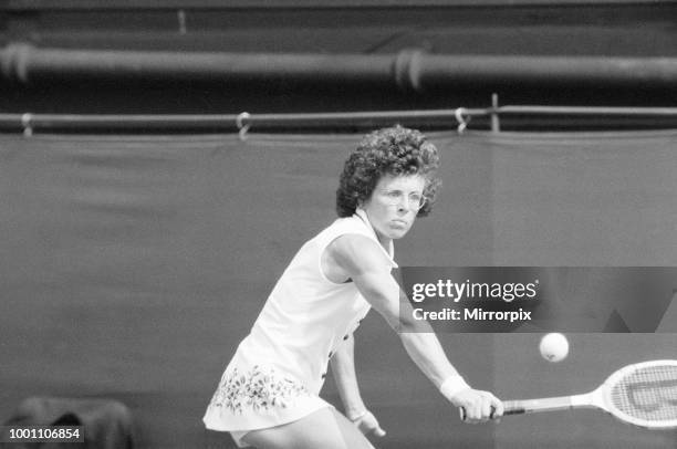 Wimbledon Tennis Championships, Ladies Quarterfinals Day, Monday 30th June 1975, our picture shows number three seed, American Billie Jean King who...